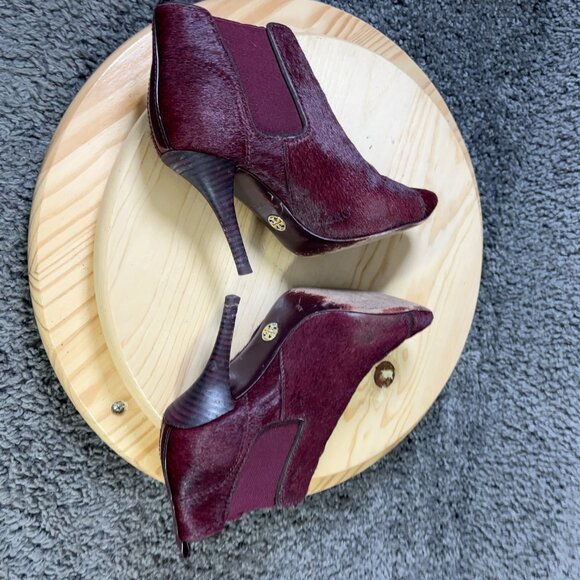 Tory Burch Fur Chelsea Boots Women Size 6.5 Leather Real Calf Hair Stiletto Heel - Picture 6 of 11